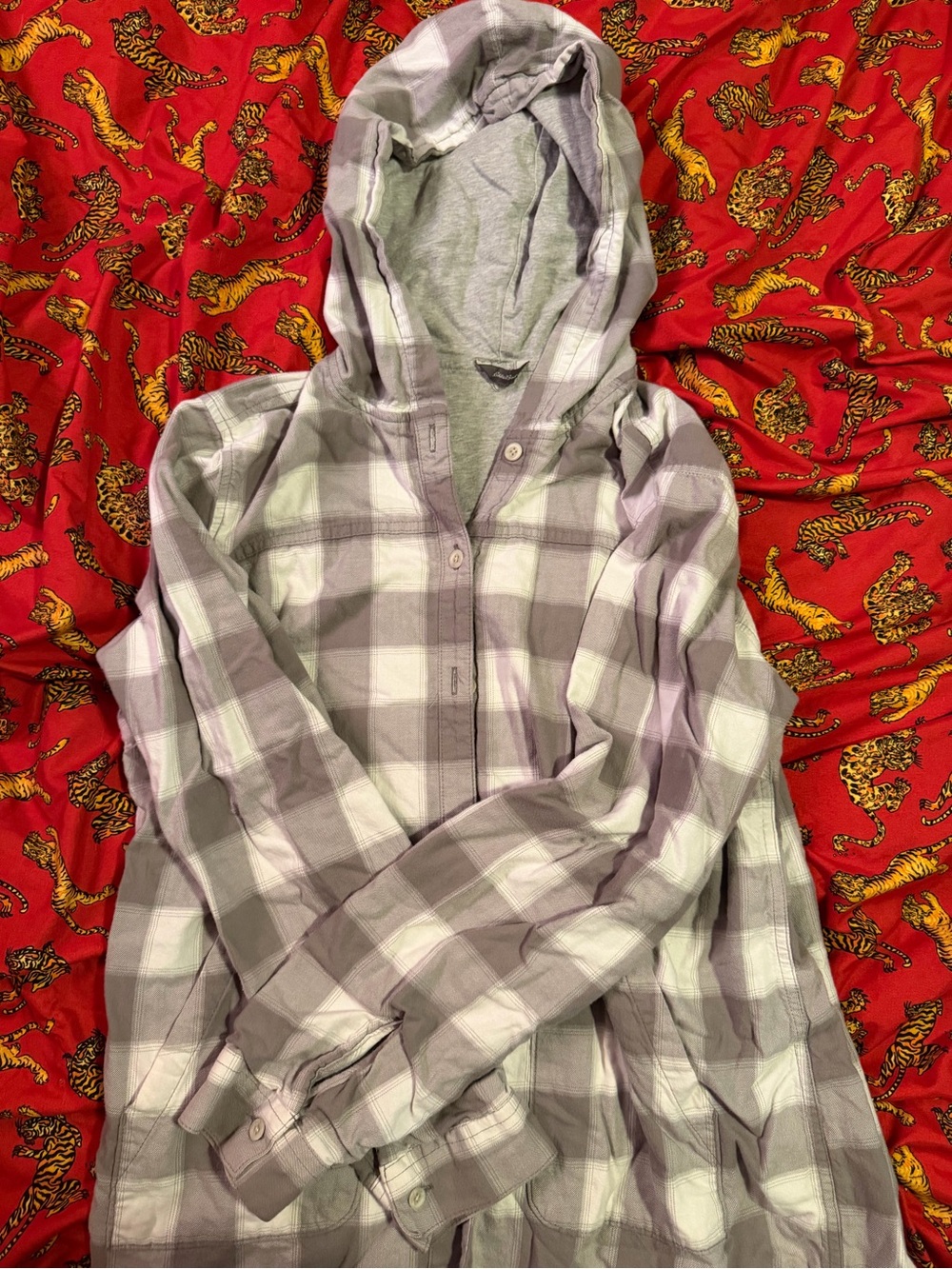 Eddie Bauer Gray Plaid Hooded Utility Jacket